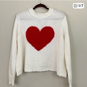 Wooden Ships Heart Print Wool Mohair Crewneck Sweater Valentines! Size S/M‎